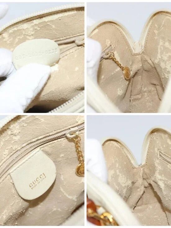 GUCCI Bamboo Hand Bag Leather 2way White Gold - Picture 15 of 16